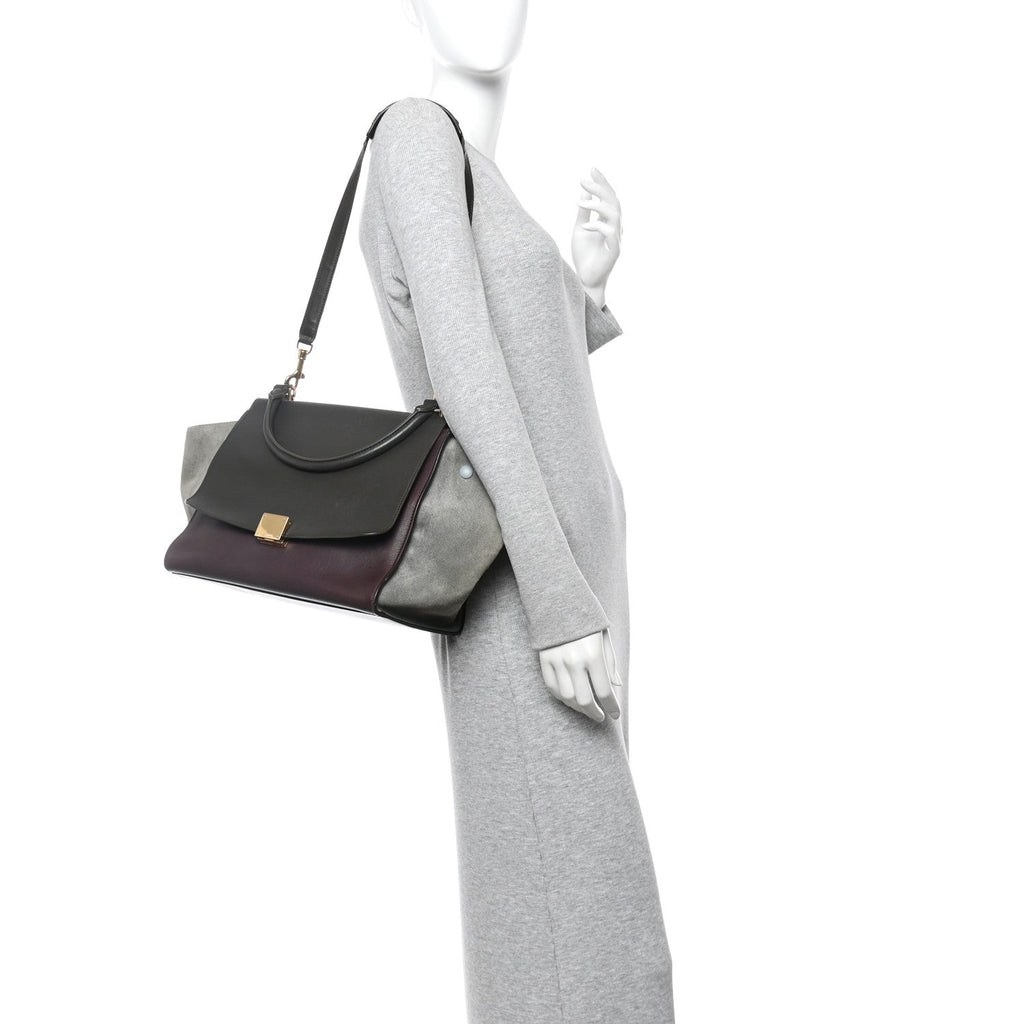 CALFSKIN AND SUEDE SMALL TRI-COLOR TRAPEZE DARK GREY