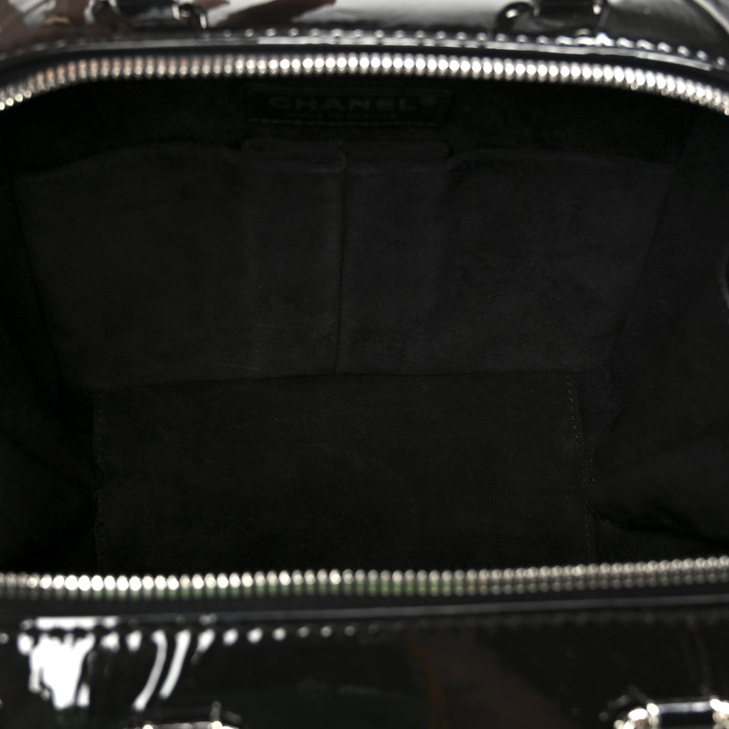 PATENT QUILTED TRAVEL KIT VANITY CASE BLACK