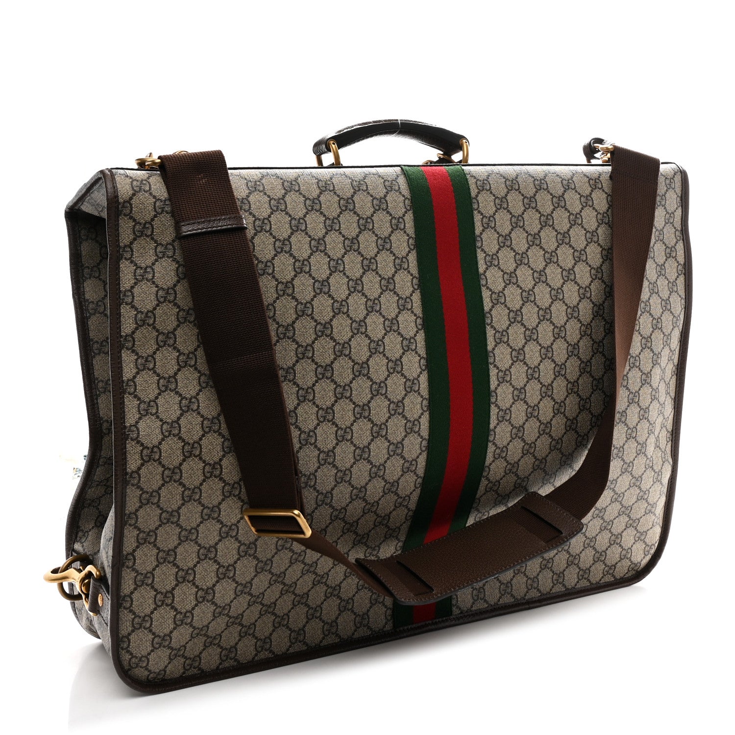 GG SUPREME MONOGRAM TEXTURED DOLLAR CALFSKIN WEB OPHIDIA SAVOY GARMENT BAG BEIGE EBONY NEW ACERO
