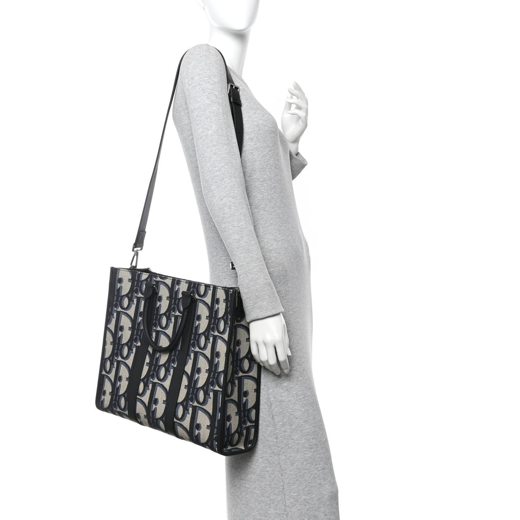 MAXI OBLIQUE JACQUARD EAST WEST TOTE BEIGE BLUE