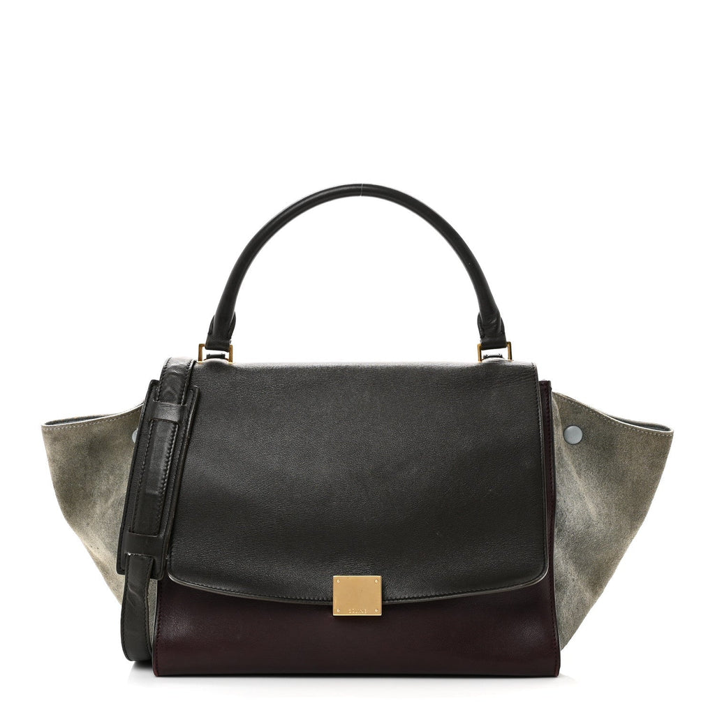 CALFSKIN AND SUEDE SMALL TRI-COLOR TRAPEZE DARK GREY
