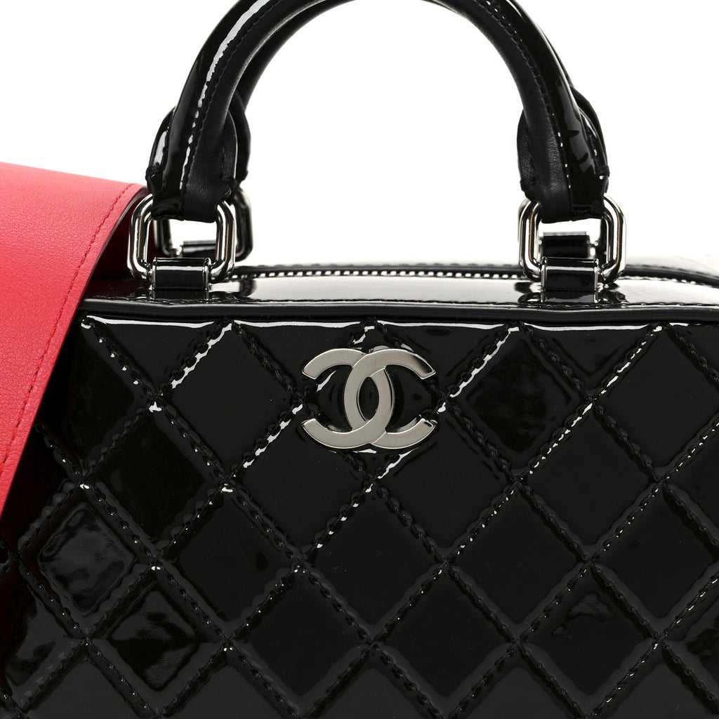 PATENT QUILTED TRAVEL KIT VANITY CASE BLACK