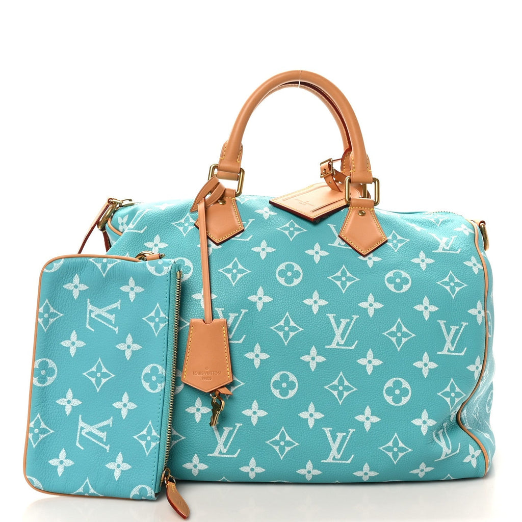 CALFSKIN MONOGRAM SPEEDY P9 BANDOULIERE 40 TURQUOISE