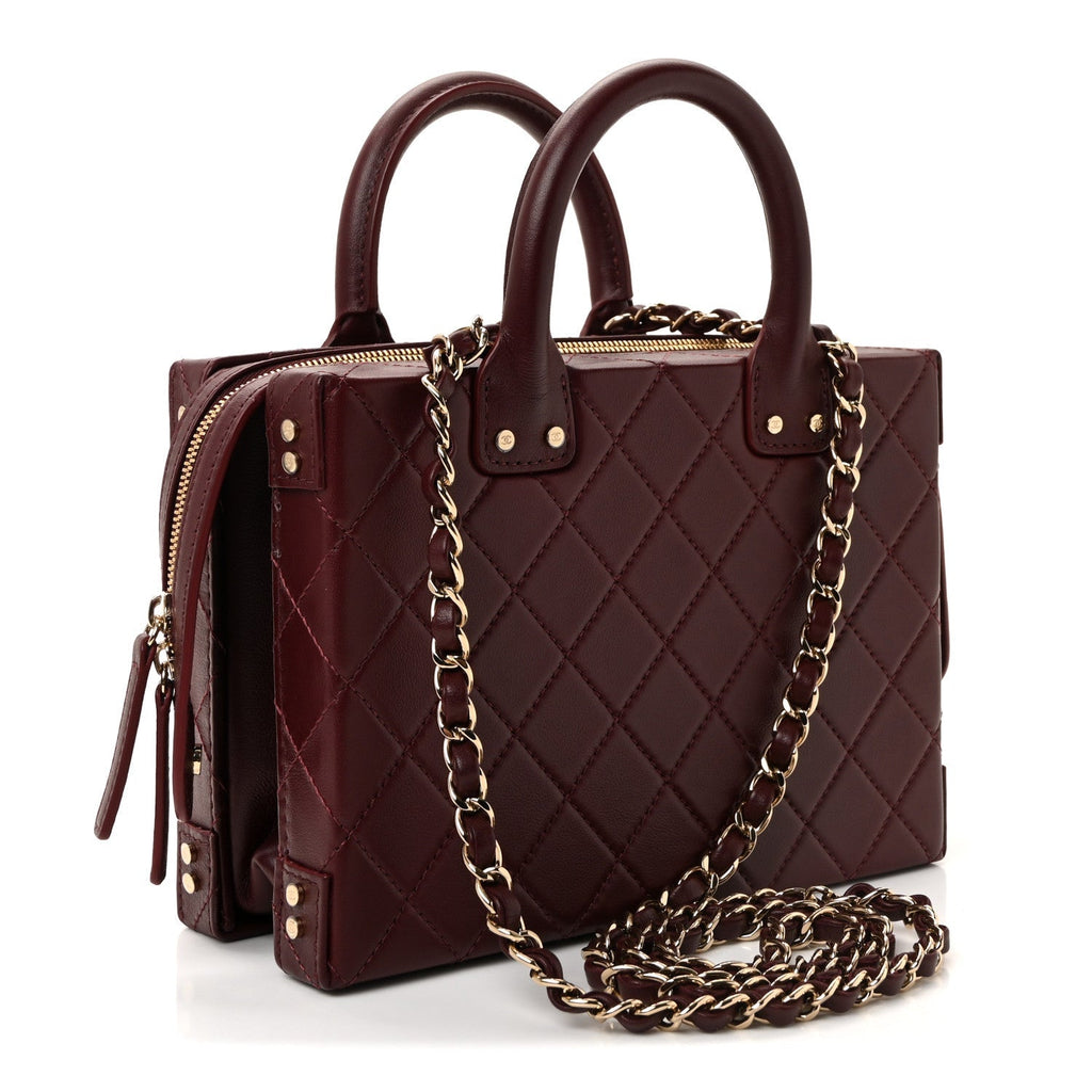 CALFSKIN QUILTED STUDDED SQUARE VANITY CASE BURGUNDY