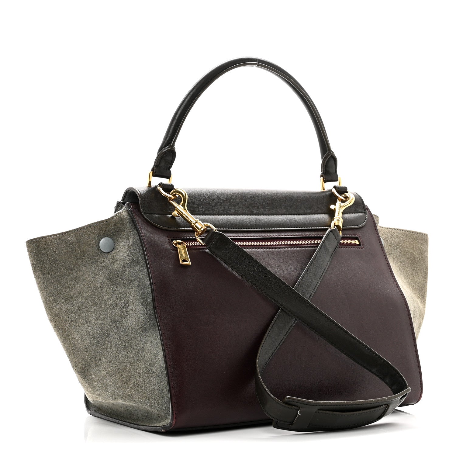 CALFSKIN AND SUEDE SMALL TRI-COLOR TRAPEZE DARK GREY