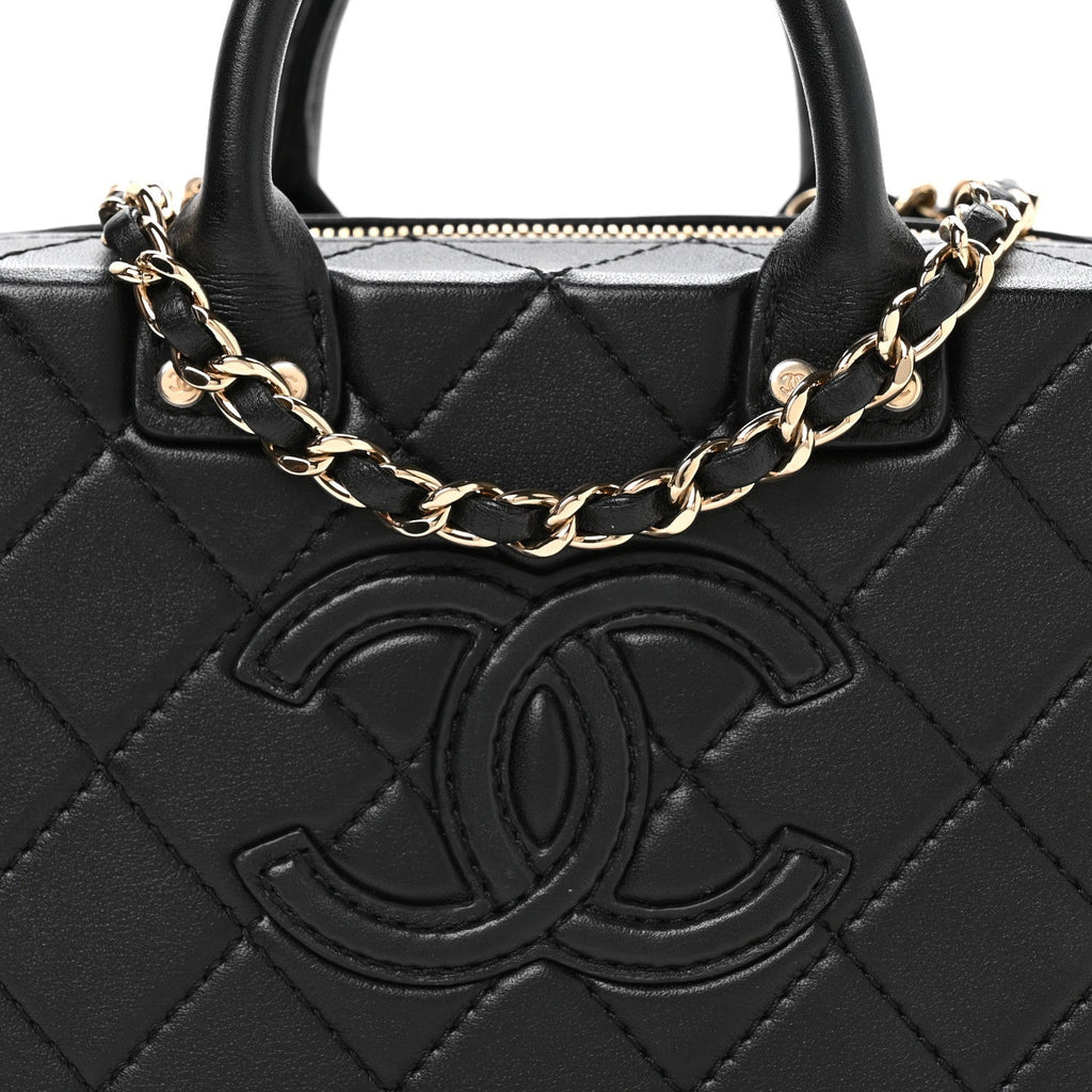 CALFSKIN QUILTED SMALL STUDDED SQUARE VANITY CASE BLACK