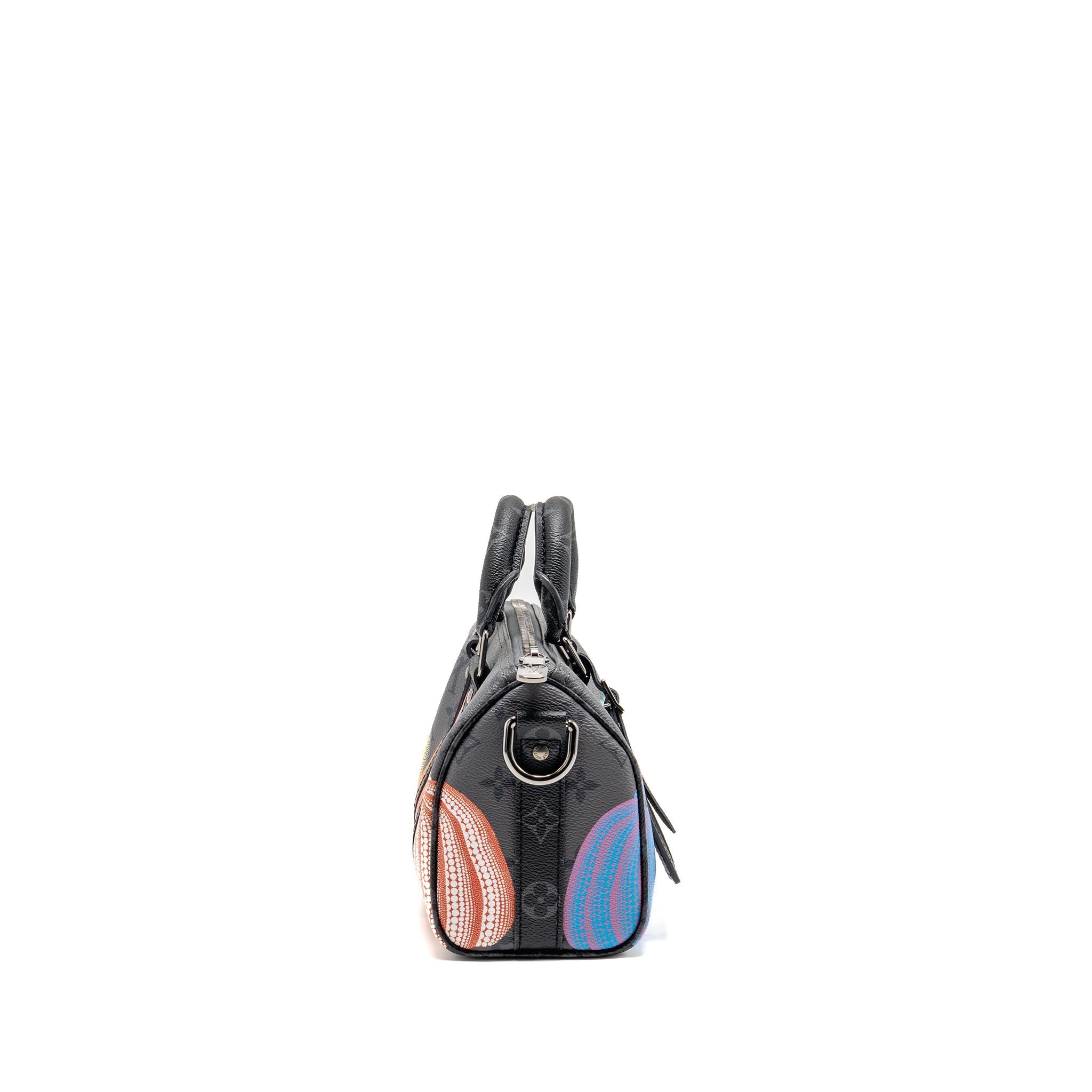X YAYOI KUSAMA KEEPALL BANDOULIERE 25 PUMPKIN MULTICOLOURED MONOGRAM CANVAS SHW