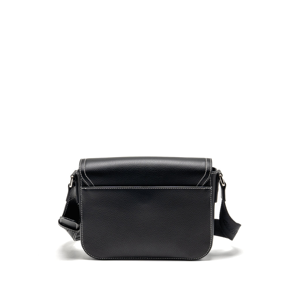 MEDIUM SADDLE FLAP MESSENGER BAG GRAINED CALFSKIN BLACK GHW
