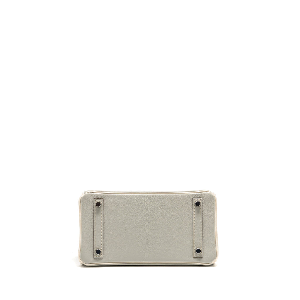 HERMES BIRKIN 25 SPECIAL ORDER CHÈVRE MYSORE GRIS PERLE/CRAIE BRUSHED SHW