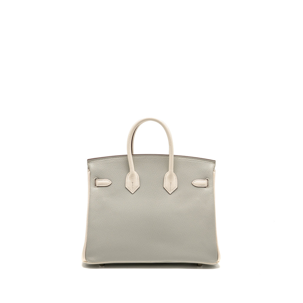 HERMES BIRKIN 25 SPECIAL ORDER CHÈVRE MYSORE GRIS PERLE/CRAIE BRUSHED SHW