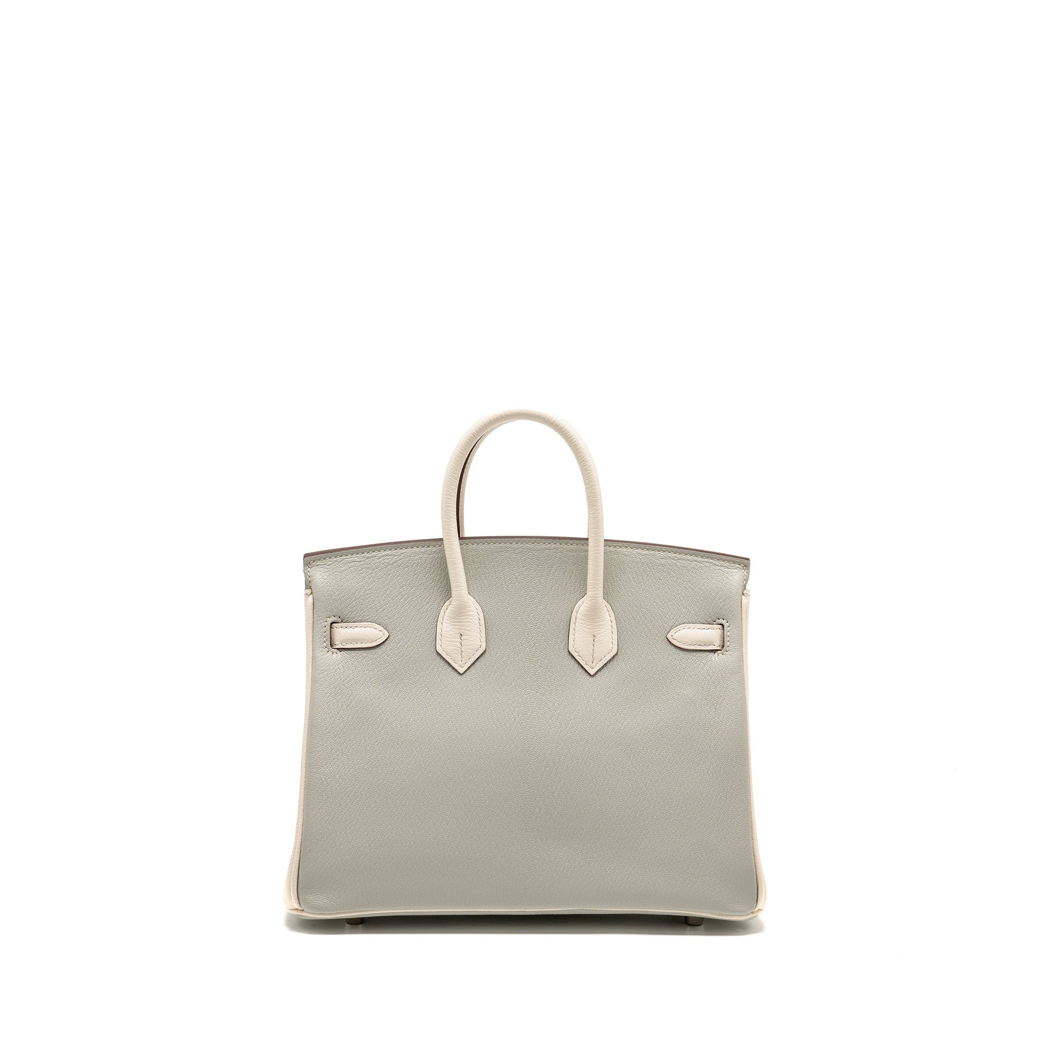 HERMES BIRKIN 25 SPECIAL ORDER CHÈVRE MYSORE GRIS PERLE/CRAIE BRUSHED SHW