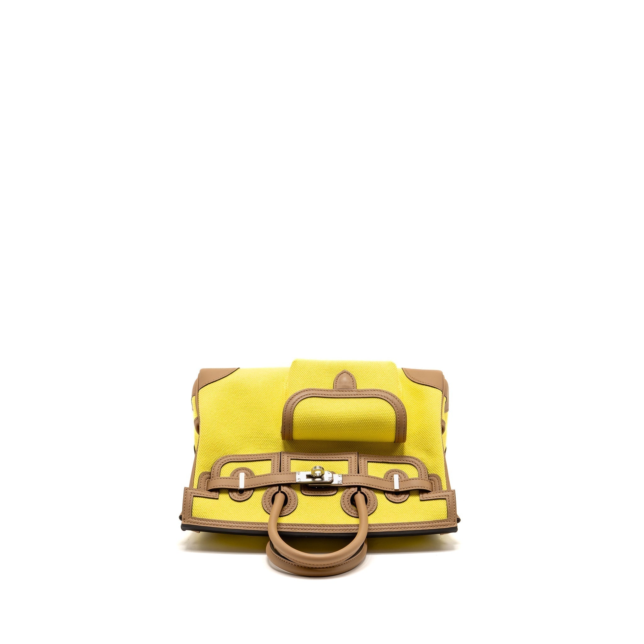 HERMES BIRKIN 25 CARGO TOILE GOELAND / SWIFT JAUNE CITRON / CHAI SHW