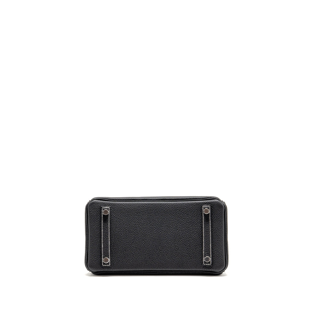 HERMES BIRKIN 25 SPECIAL ORDER TOGO BLACK/WHITE STITCHING BRUSHED SHW