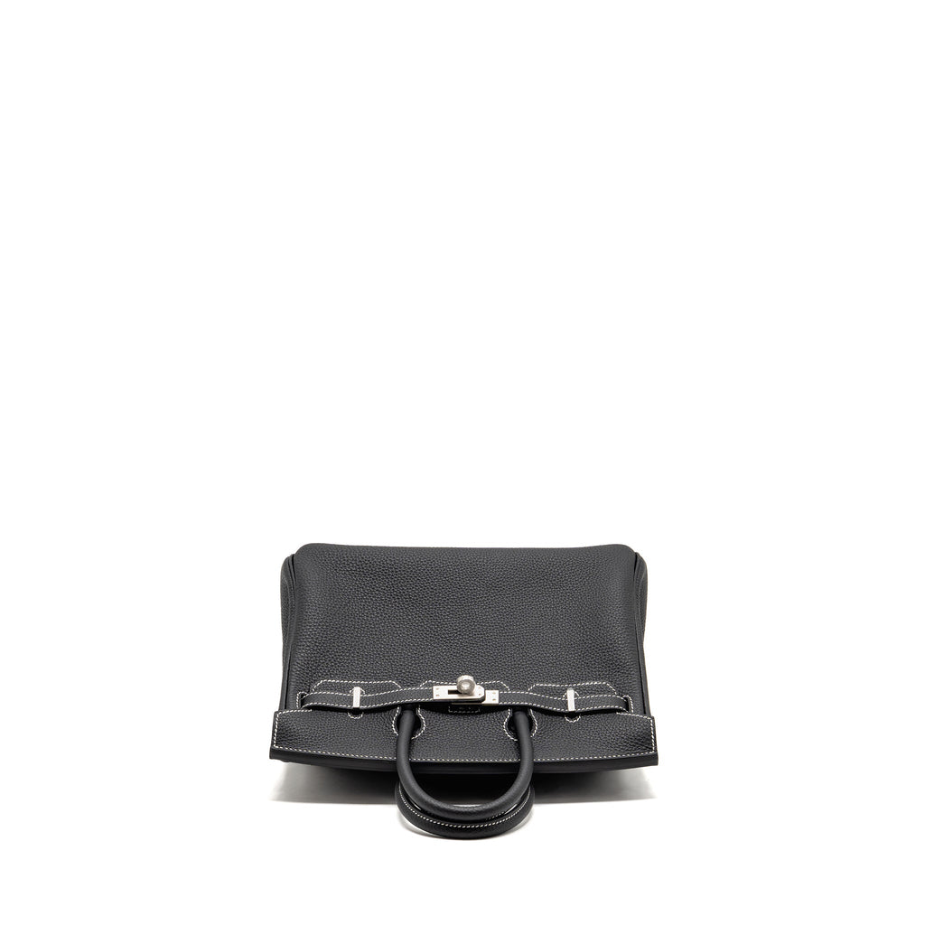 HERMES BIRKIN 25 SPECIAL ORDER TOGO BLACK/WHITE STITCHING BRUSHED SHW