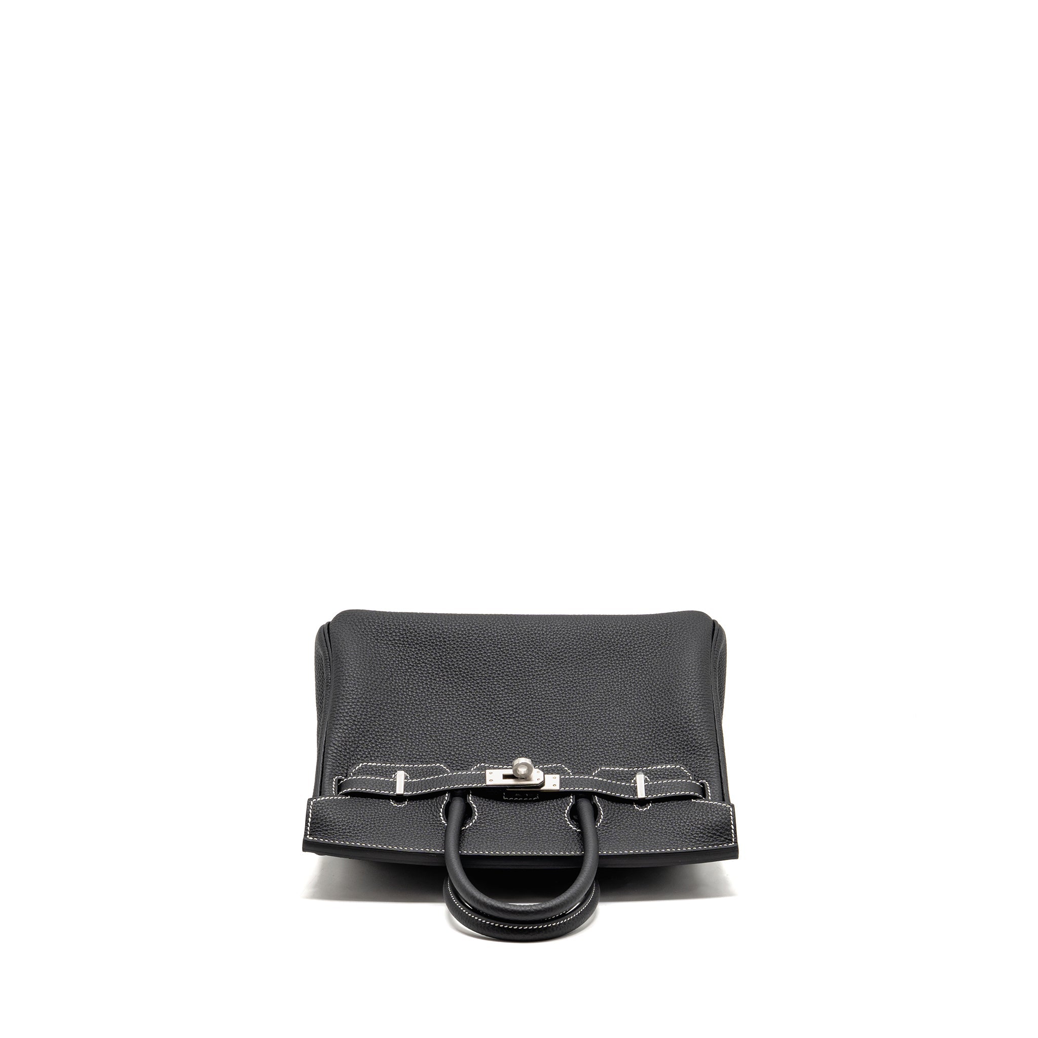 HERMES BIRKIN 25 SPECIAL ORDER TOGO BLACK/WHITE STITCHING BRUSHED SHW