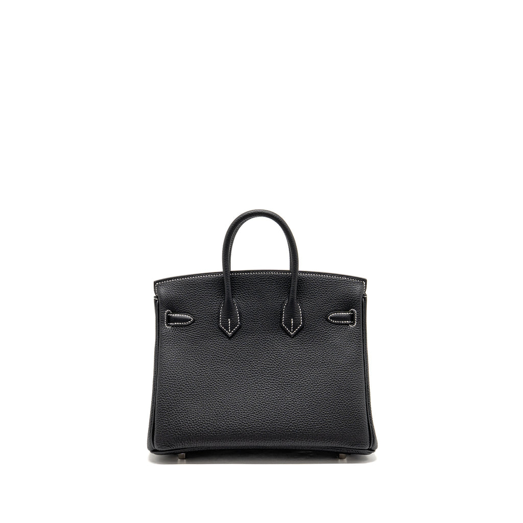 HERMES BIRKIN 25 SPECIAL ORDER TOGO BLACK/WHITE STITCHING BRUSHED SHW