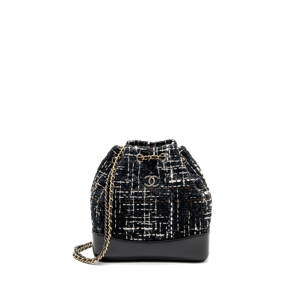 SMALL GABRIELLE TWEED BACKPACK BLACK/WHITE/BROWN MULTICOLOUR HARDWARE