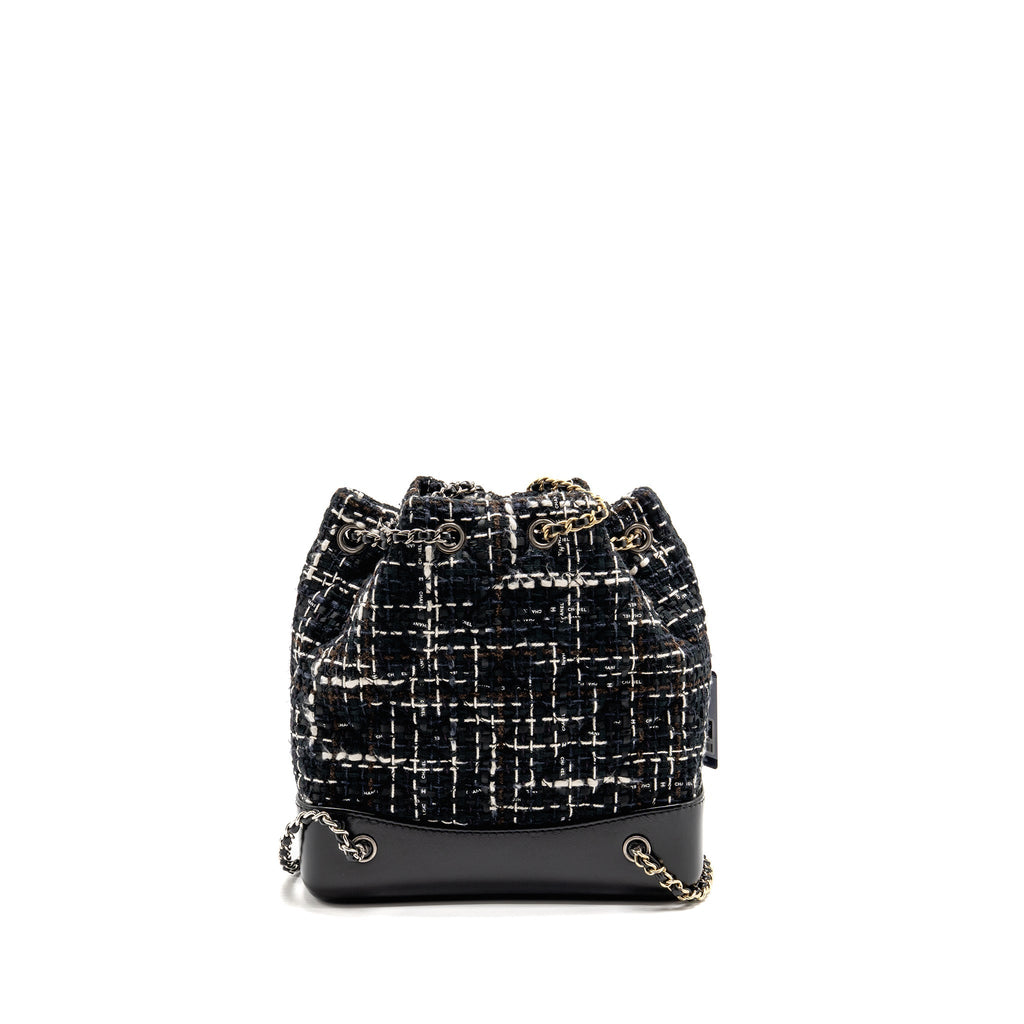 SMALL GABRIELLE TWEED BACKPACK BLACK/WHITE/BROWN MULTICOLOUR HARDWARE