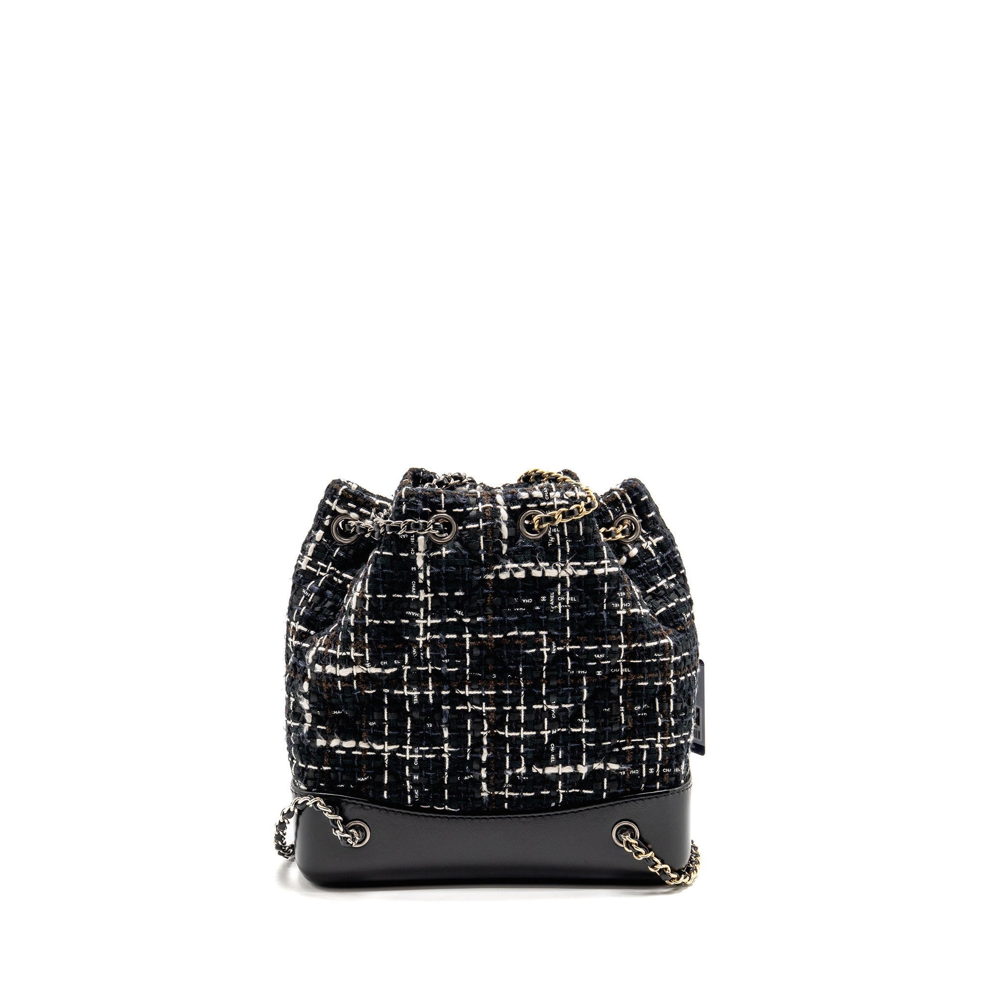 SMALL GABRIELLE TWEED BACKPACK BLACK/WHITE/BROWN MULTICOLOUR HARDWARE