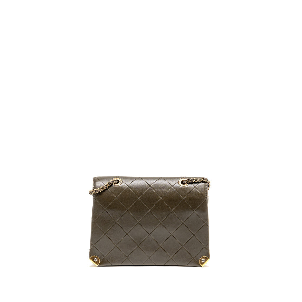 QUILTED MESSENGER FLAP BAG LAMBSKIN OLIVE GREEN MULTICOLOUR HARDWARE