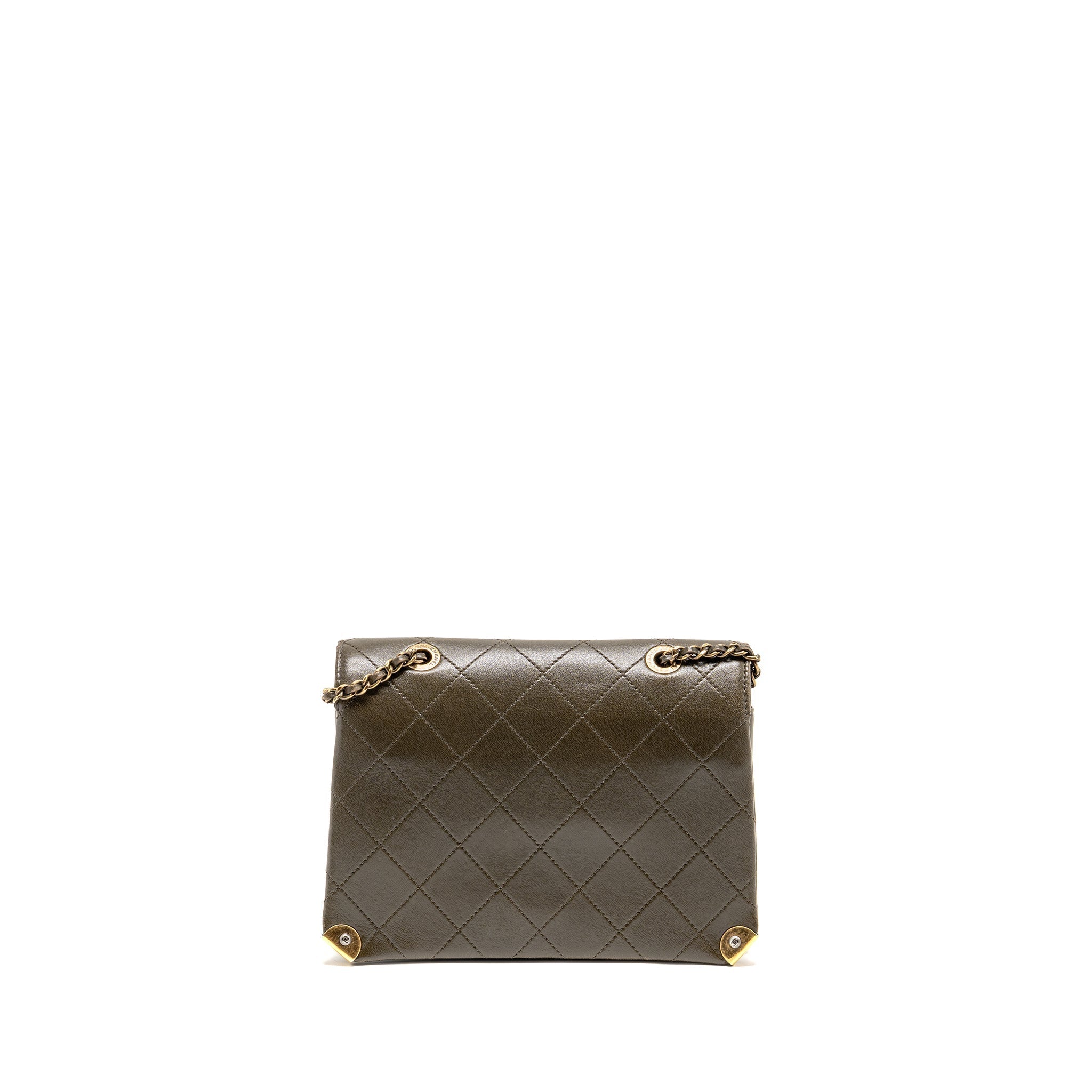 QUILTED MESSENGER FLAP BAG LAMBSKIN OLIVE GREEN MULTICOLOUR HARDWARE
