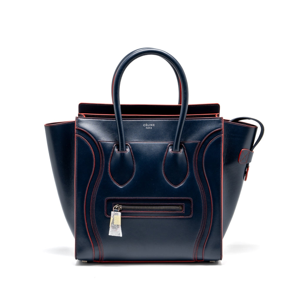 LUGGAGE TOTE BAG CALFSKIN BLUE/RED SHW