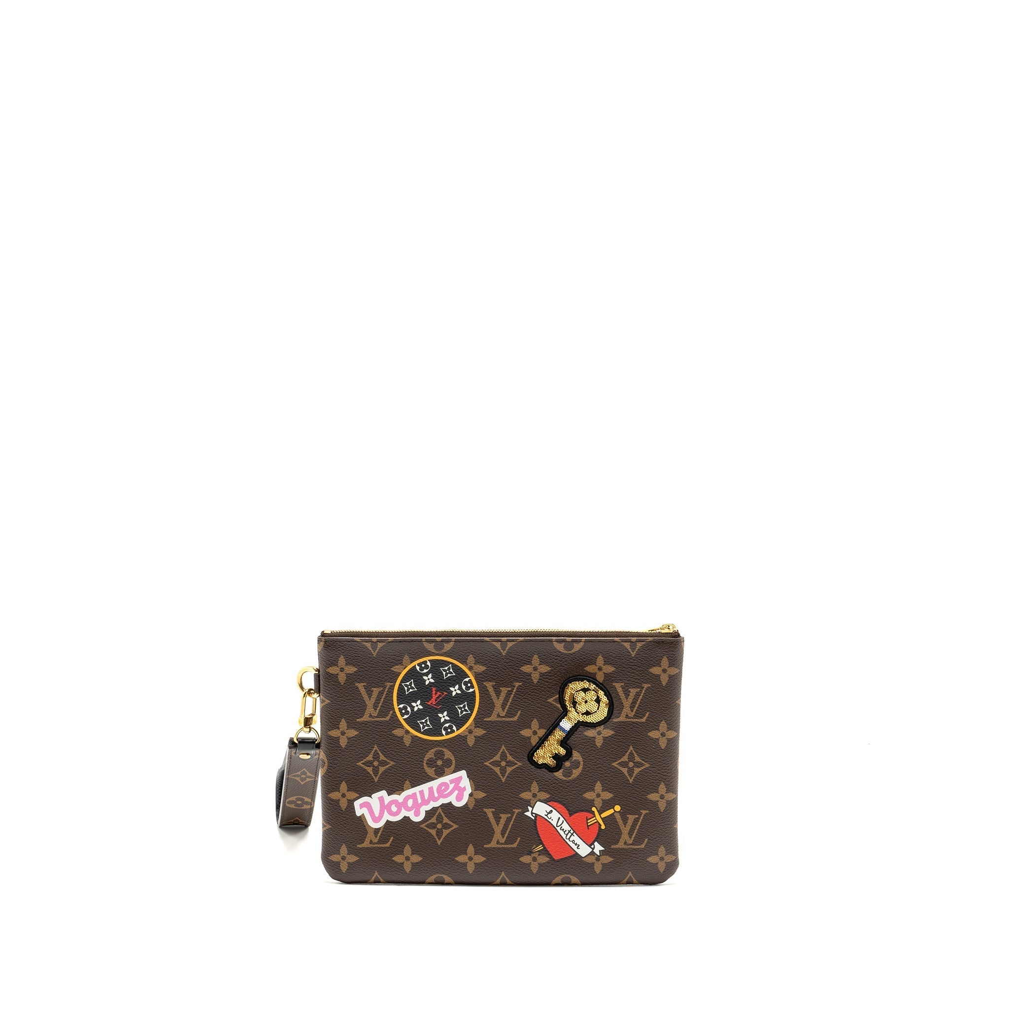 TRAVEL STICKERS CITY POUCH MONOGRAM CANVAS GHW