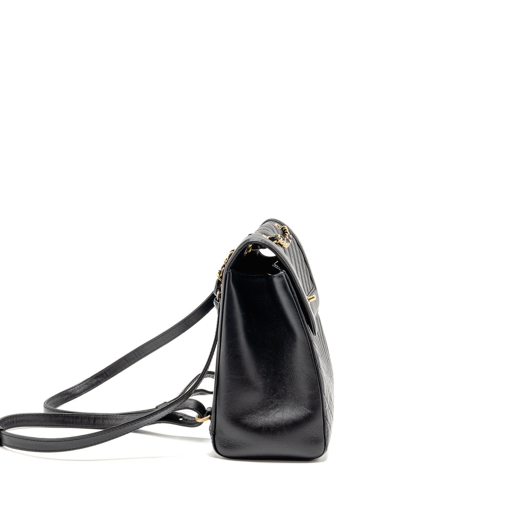 CHEVRON FRAME QUILTED BACKPACK AGED CALFSKIN BLACK GHW