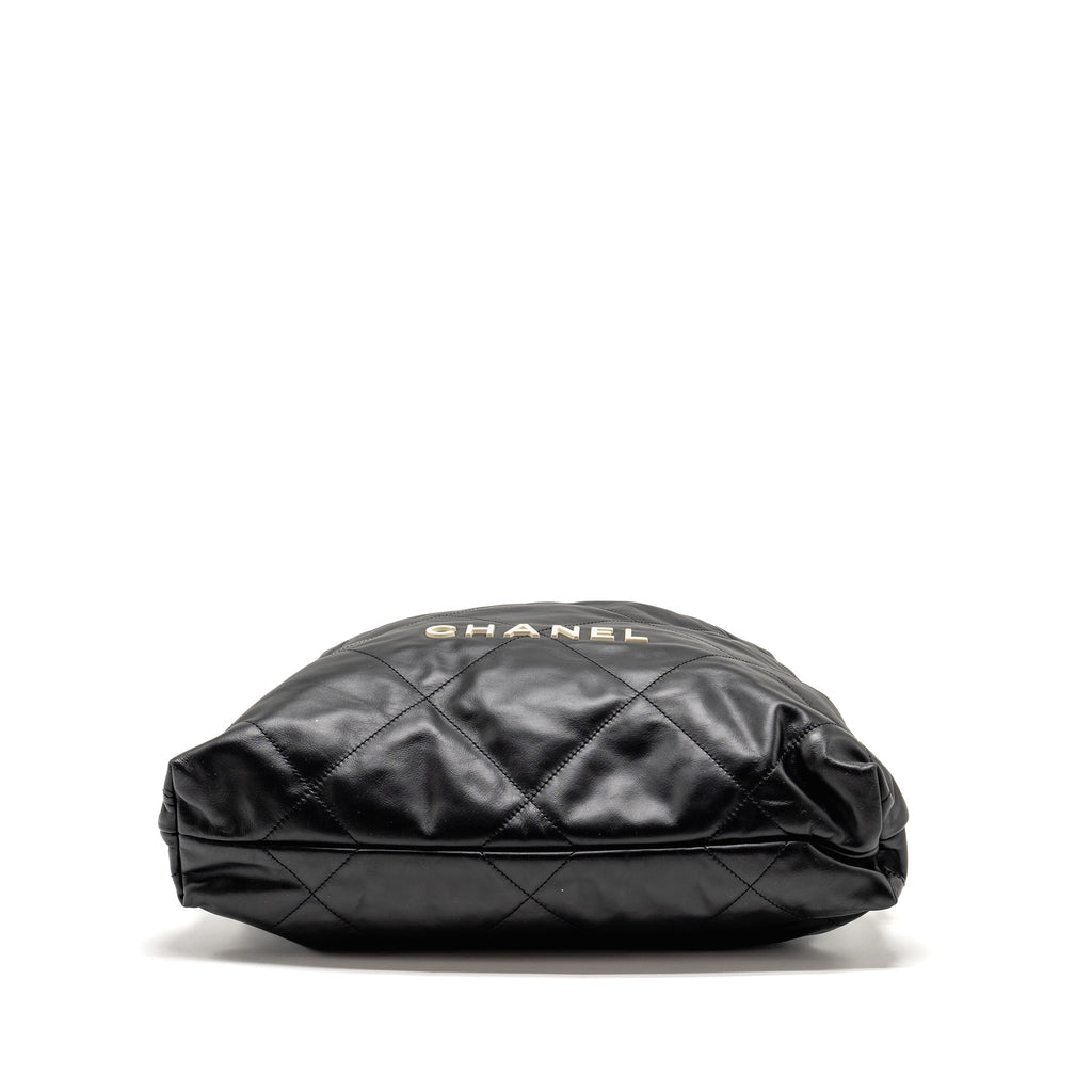 22 BACKPACK WHITE LETTER LOGO SHINY CALFSKIN BLACK GHW (MICROCHIP)