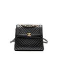 CHEVRON FRAME QUILTED BACKPACK AGED CALFSKIN BLACK GHW