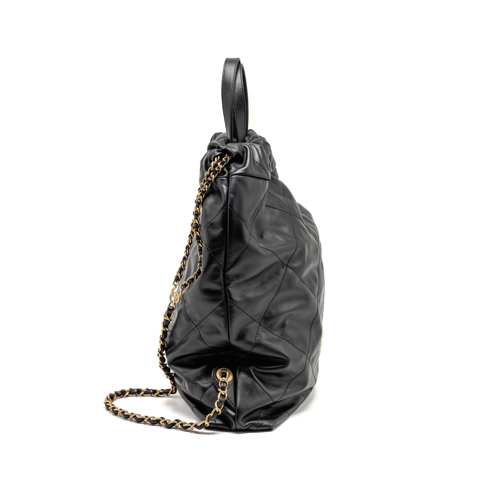 22 BACKPACK WHITE LETTER LOGO SHINY CALFSKIN BLACK GHW (MICROCHIP)
