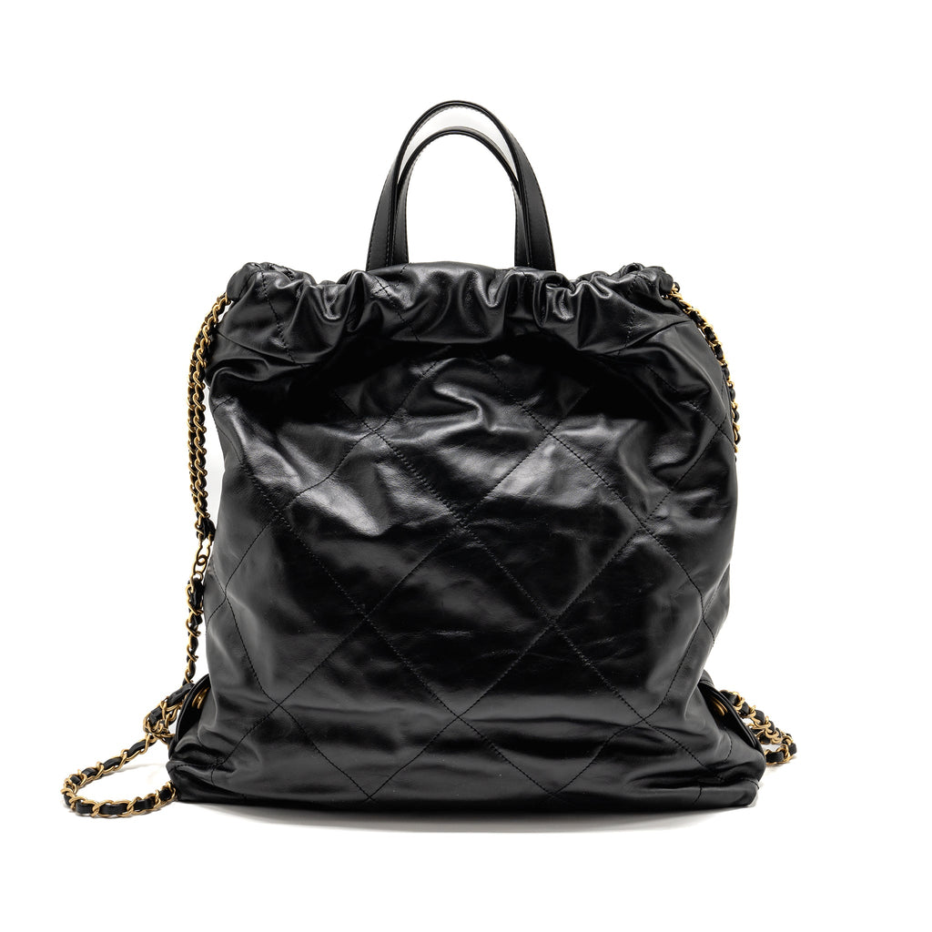 22 BACKPACK WHITE LETTER LOGO SHINY CALFSKIN BLACK GHW (MICROCHIP)