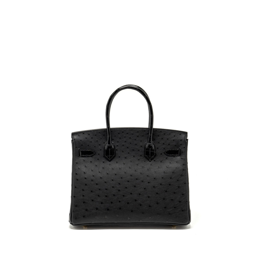 HERMES BIRKIN 30 SHINY ALLIGATOR MISSISSIPPIENSIS TOUCH / OSTRICH BLACK GHW