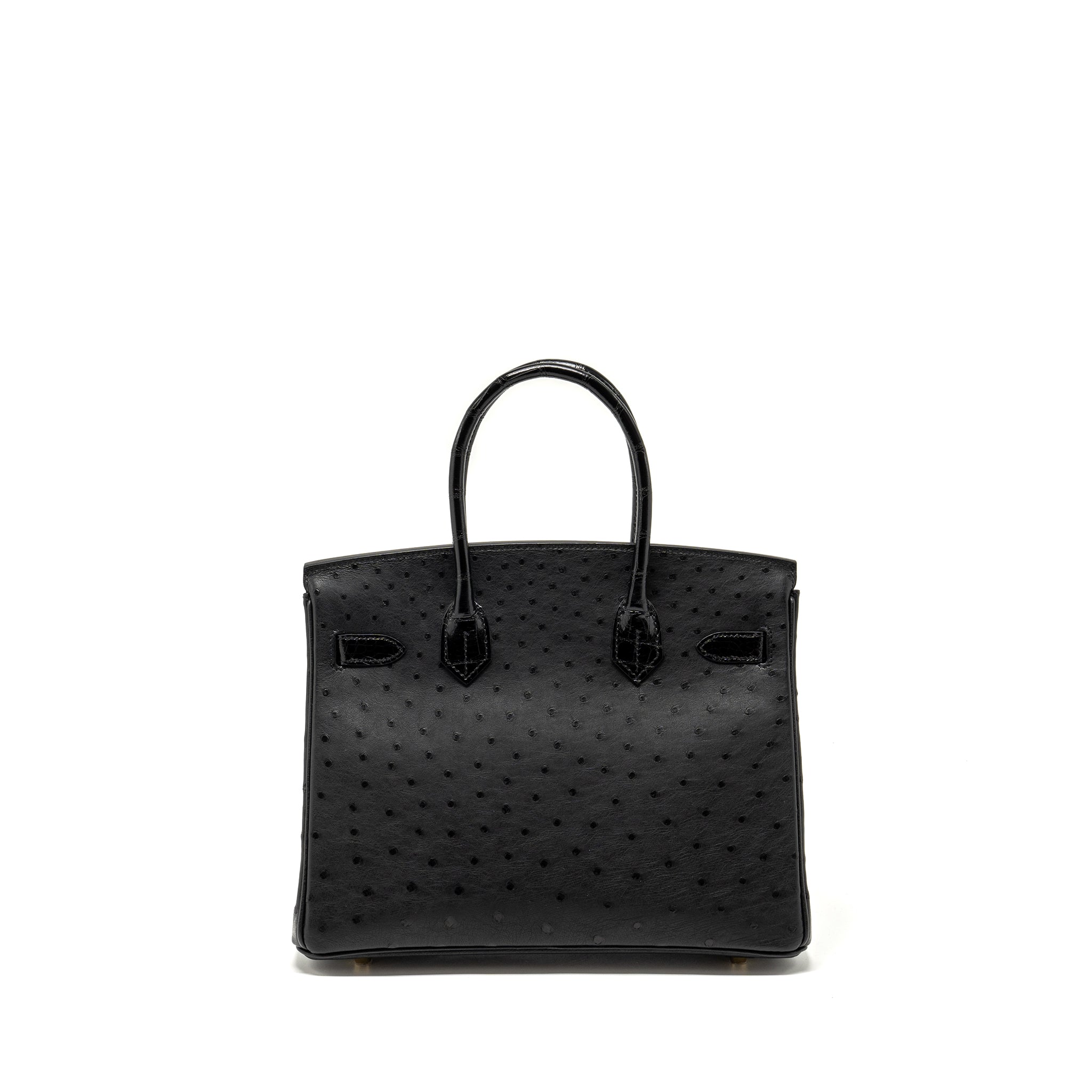 HERMES BIRKIN 30 SHINY ALLIGATOR MISSISSIPPIENSIS TOUCH / OSTRICH BLACK GHW
