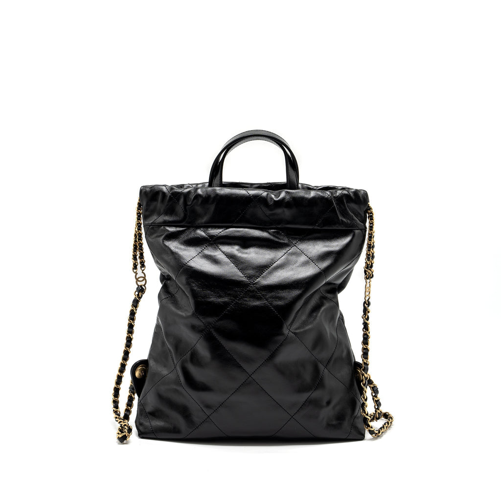 22 BACKPACK SHINY CALFSKIN  BLACK GHW (MICROCHIP)
