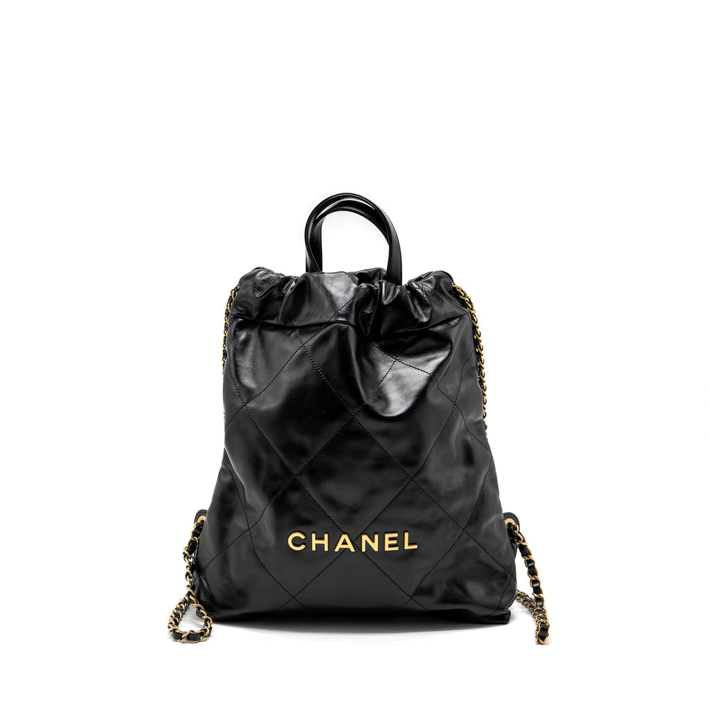 22 BACKPACK SHINY CALFSKIN  BLACK GHW (MICROCHIP)