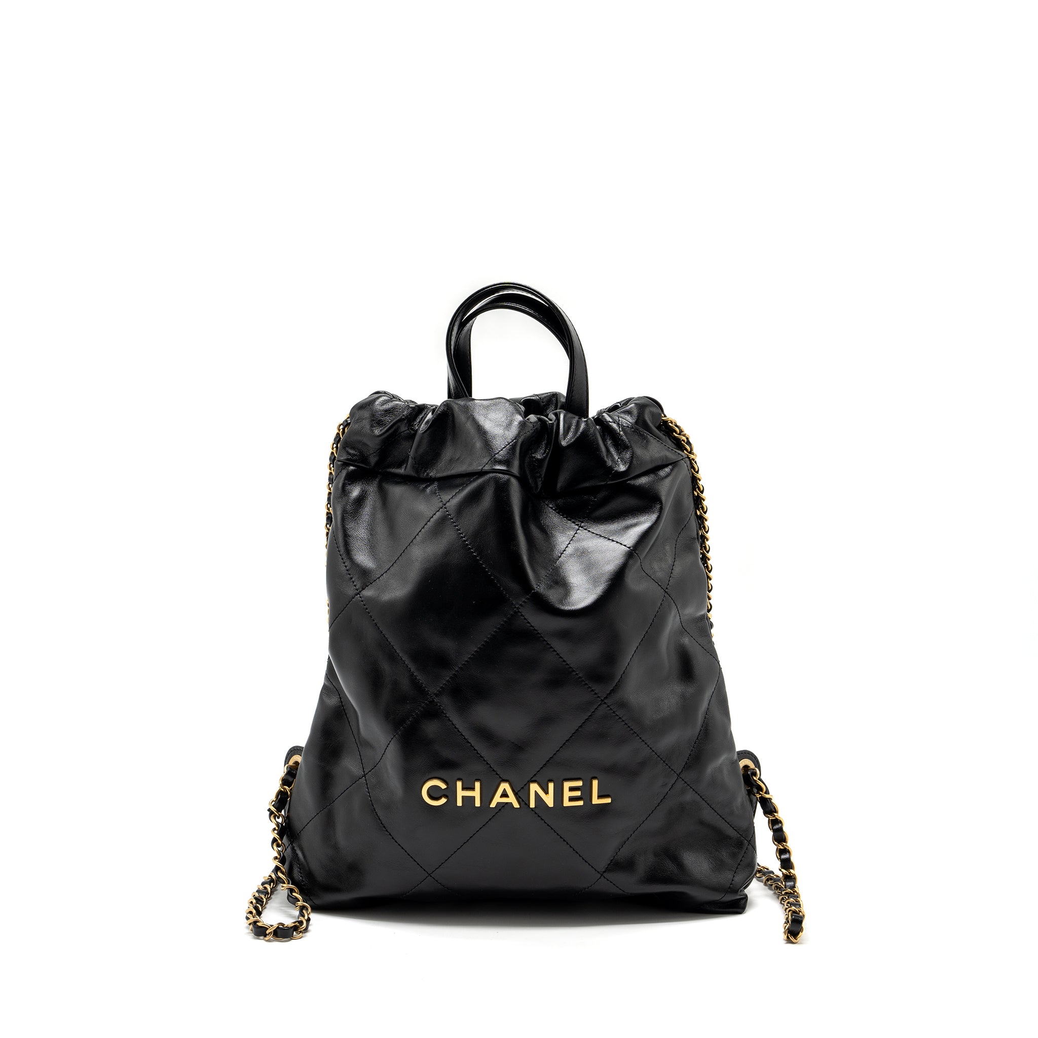 22 BACKPACK SHINY CALFSKIN  BLACK GHW (MICROCHIP)