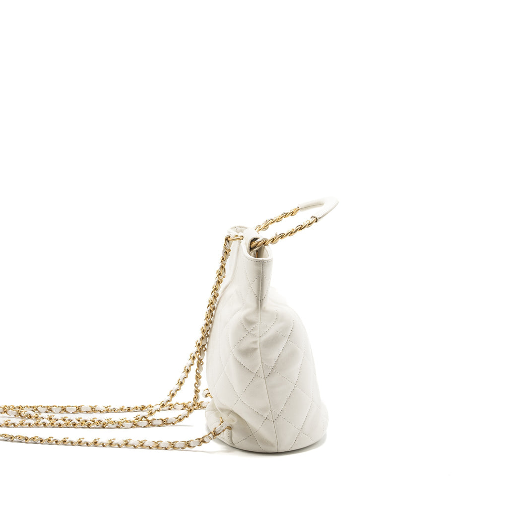 ROUND HANDLE BUCKET BACKPACK LAMBSKIN WHITE GHW