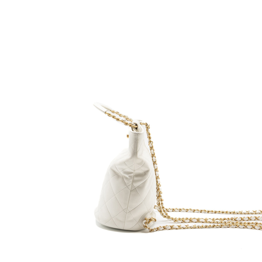 ROUND HANDLE BUCKET BACKPACK LAMBSKIN WHITE GHW