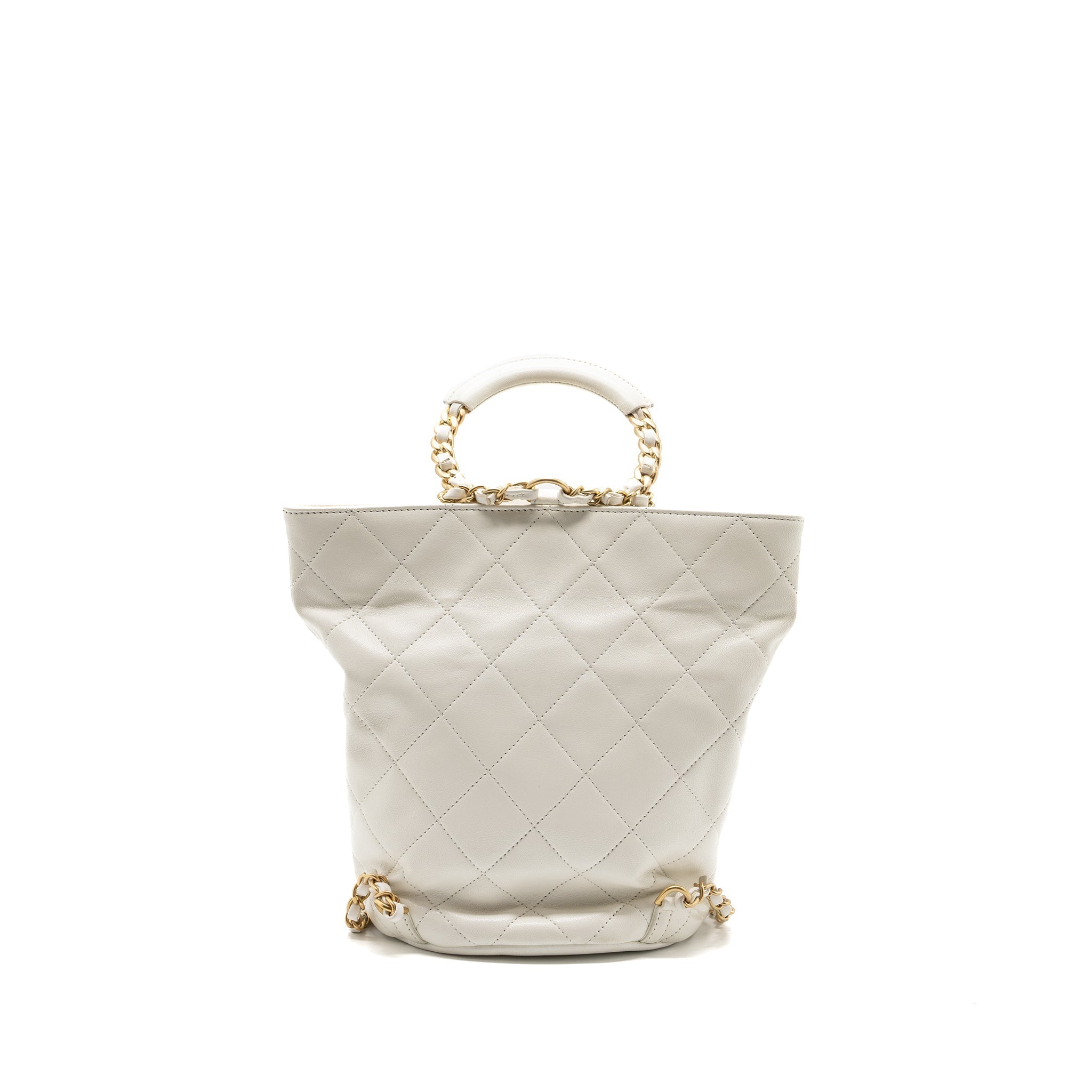 ROUND HANDLE BUCKET BACKPACK LAMBSKIN WHITE GHW