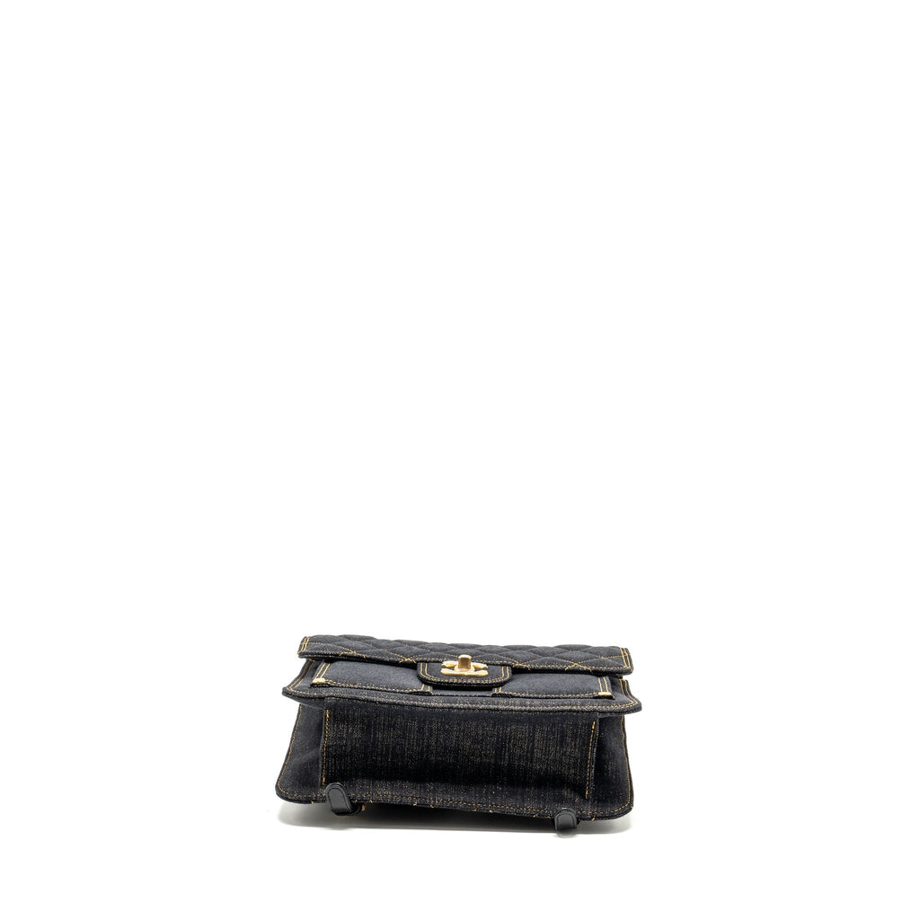 23S FLAP BACKPACK DENIM DARK BLUE WITH BRUSHED GHW (MICROCHIP)