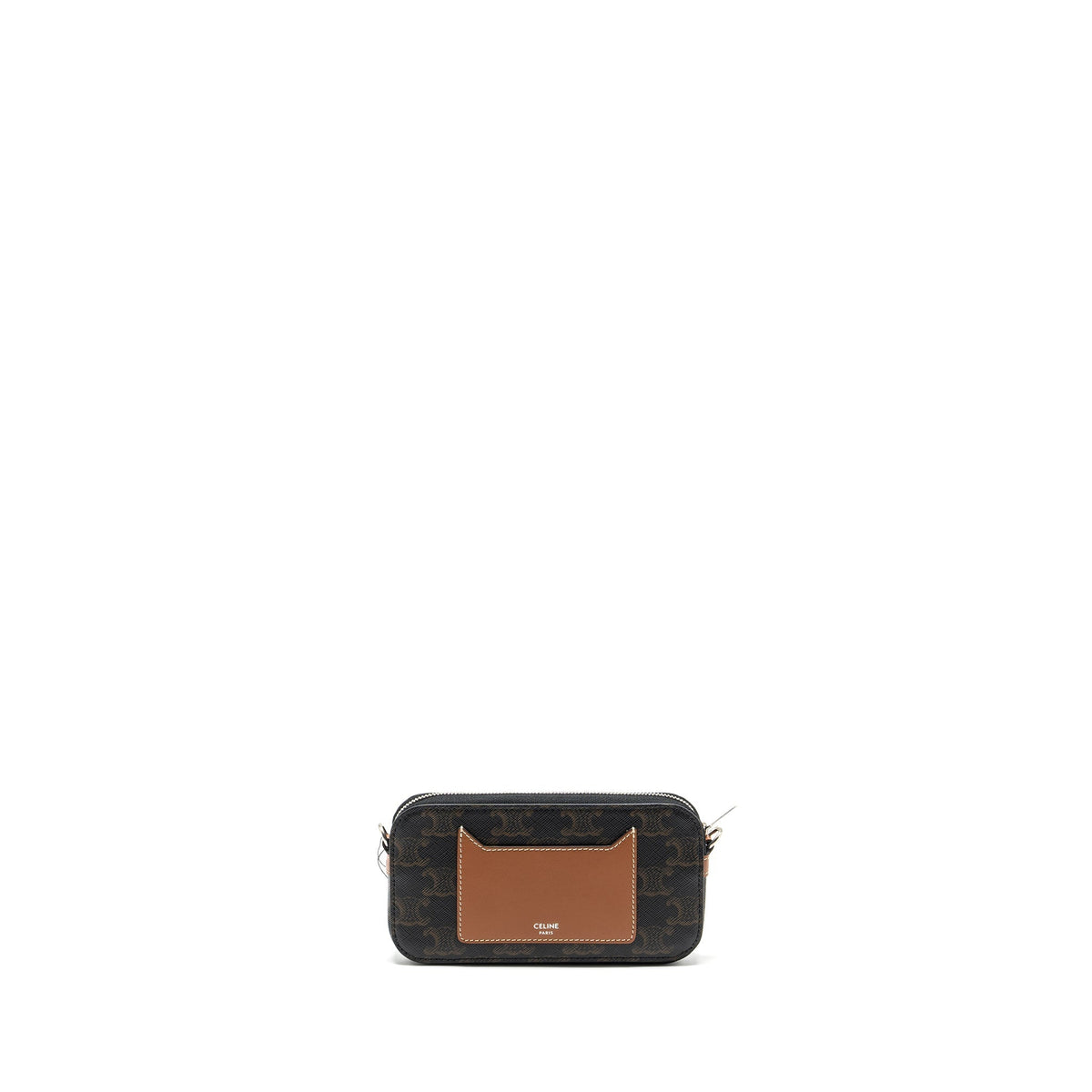 CELINE HORIZONTAL TRIOMPHE LOGO PRINT POUCH COATED CANVAS/LEATHER TAN/BROWN SHW