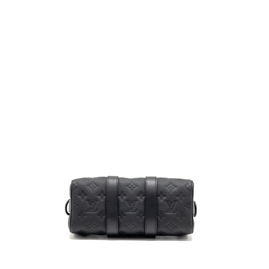 KEEPALL BANDOULIERE 25 MONOGRAM TAURILLON LEATHER BLACK WITH BLACK HARDWARE