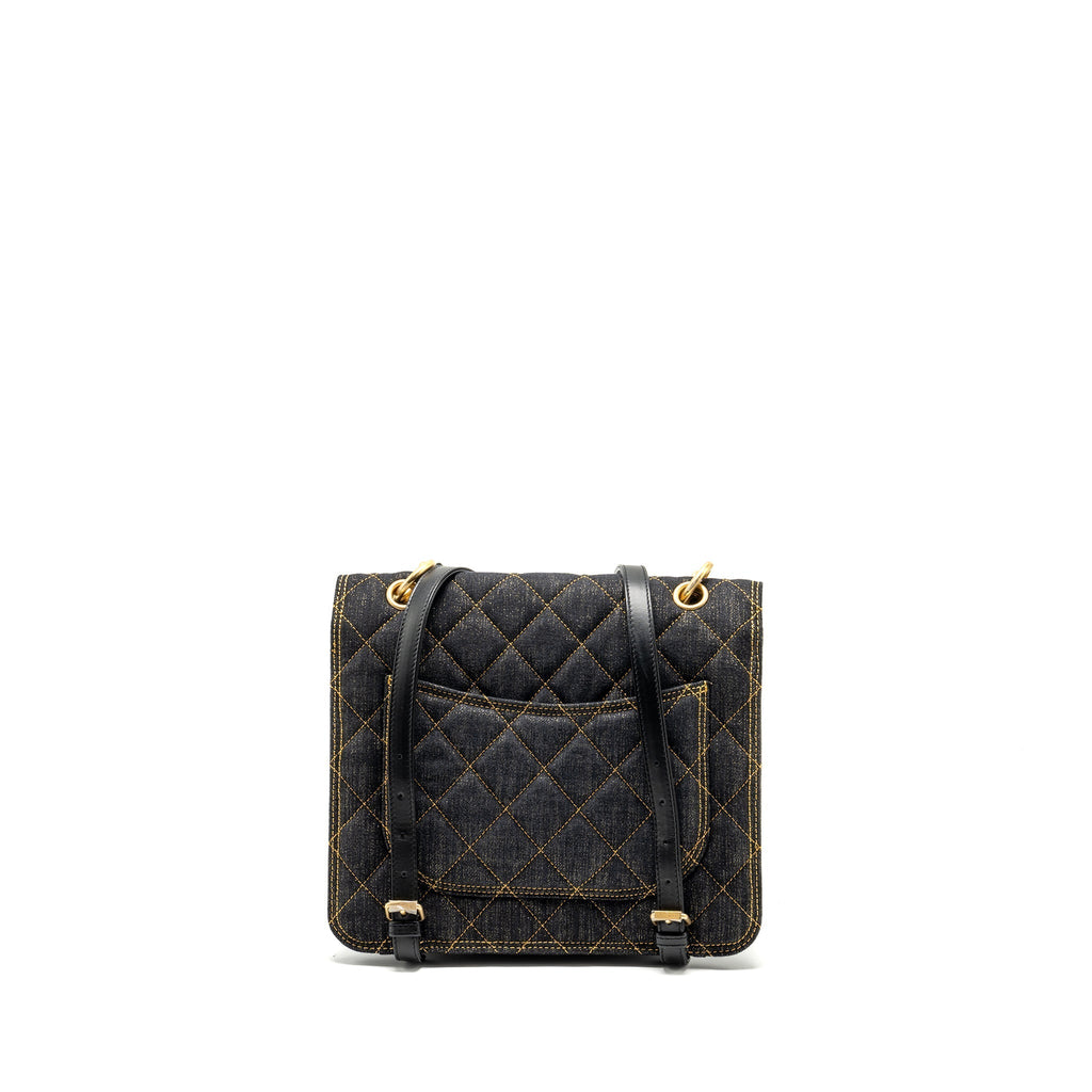 23S FLAP BACKPACK DENIM DARK BLUE WITH BRUSHED GHW (MICROCHIP)