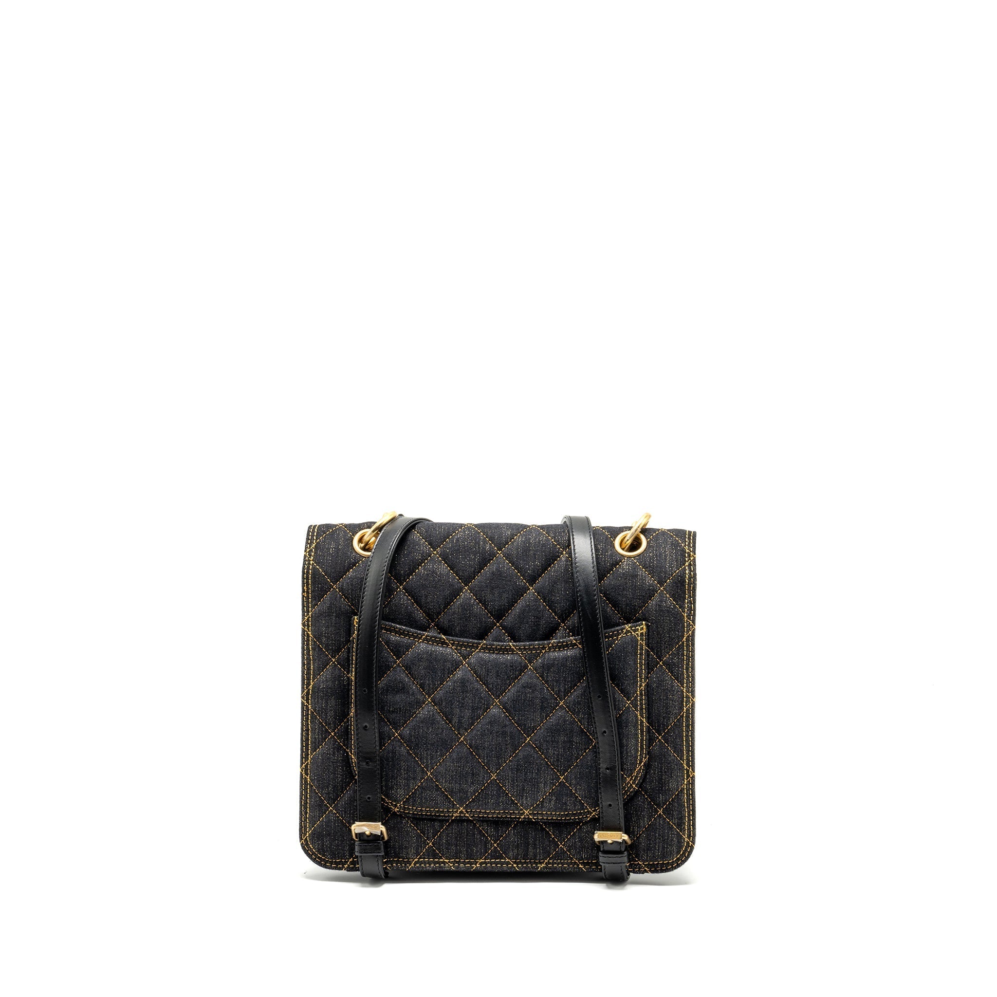 23S FLAP BACKPACK DENIM DARK BLUE WITH BRUSHED GHW (MICROCHIP)