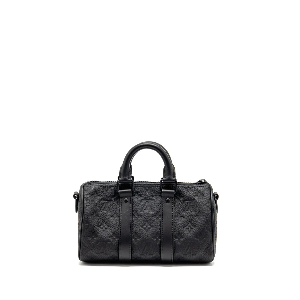 KEEPALL BANDOULIERE 25 MONOGRAM TAURILLON LEATHER BLACK WITH BLACK HARDWARE