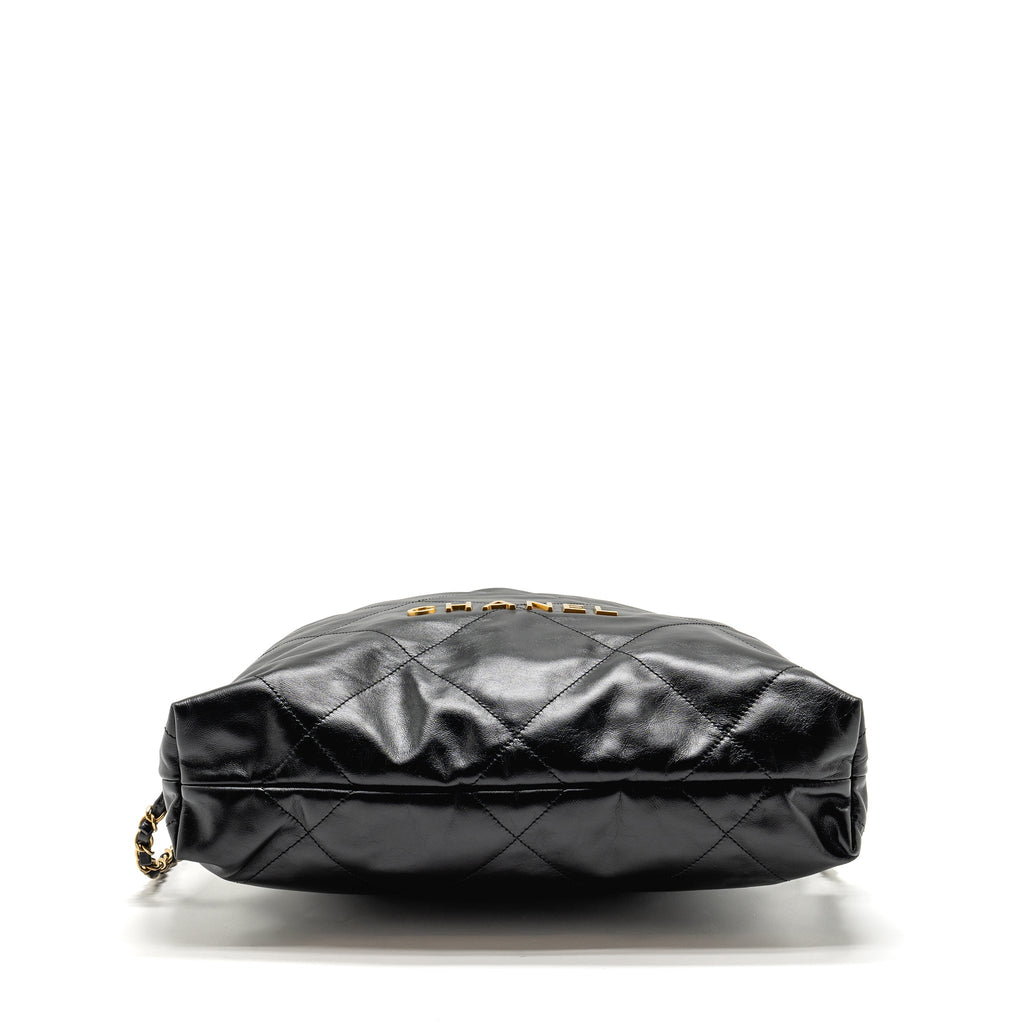 LARGE 22 BACKPACK GOLD LETTER LOGO SHINY CALFSKIN BLACK GHW(MICROCHIP)