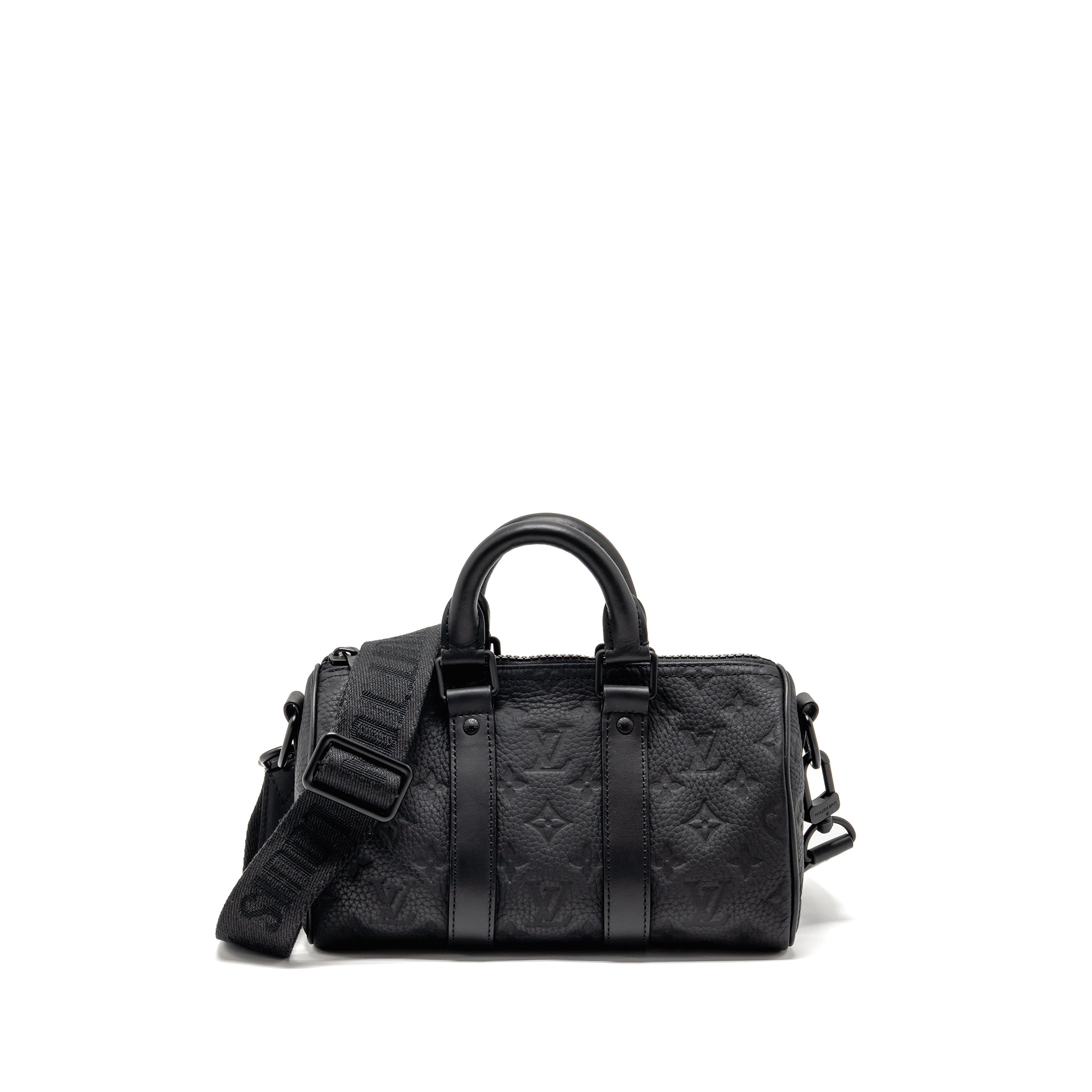 KEEPALL BANDOULIERE 25 MONOGRAM TAURILLON LEATHER BLACK WITH BLACK HARDWARE