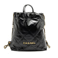 LARGE 22 BACKPACK GOLD LETTER LOGO SHINY CALFSKIN BLACK GHW(MICROCHIP)