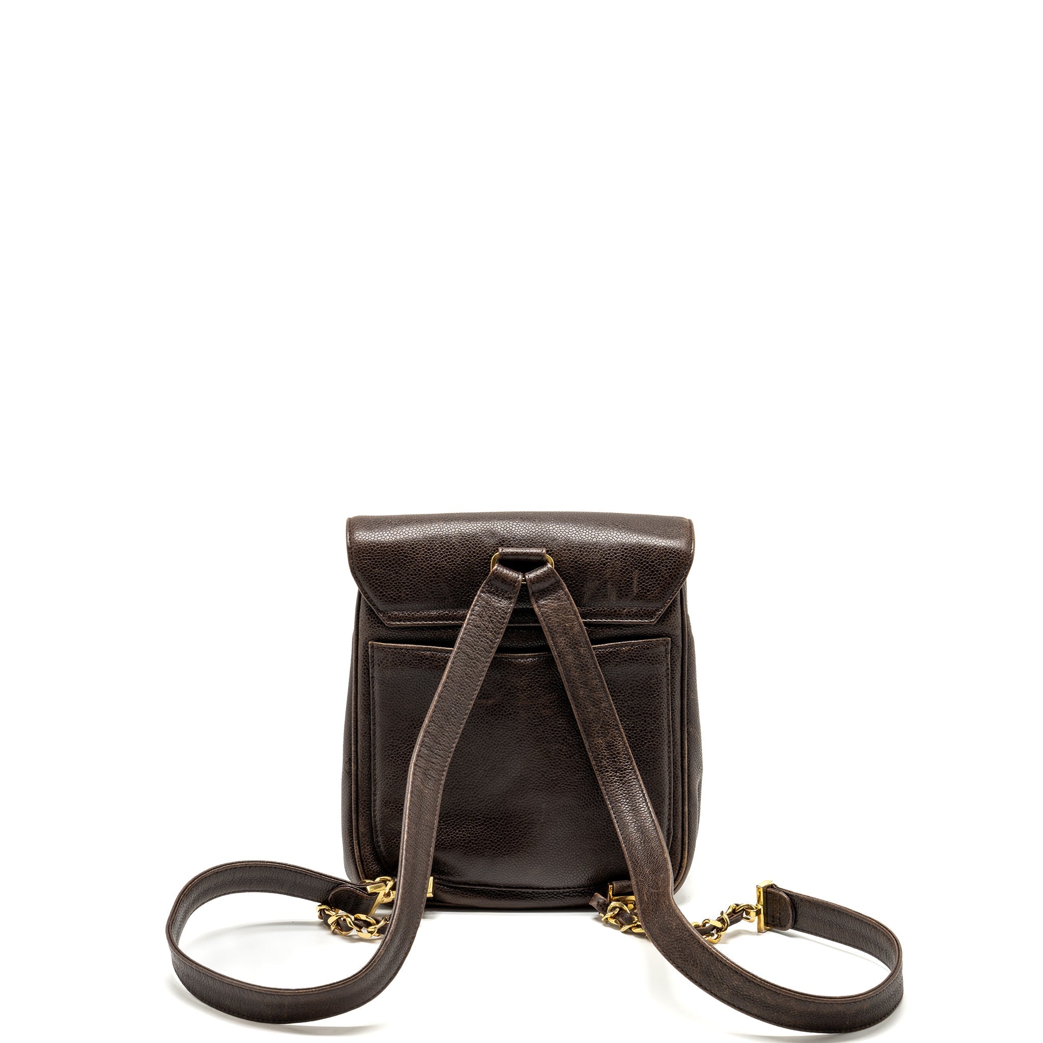 VINTAGE FLAP BACKPACK CAVIAR BROWN GHW
